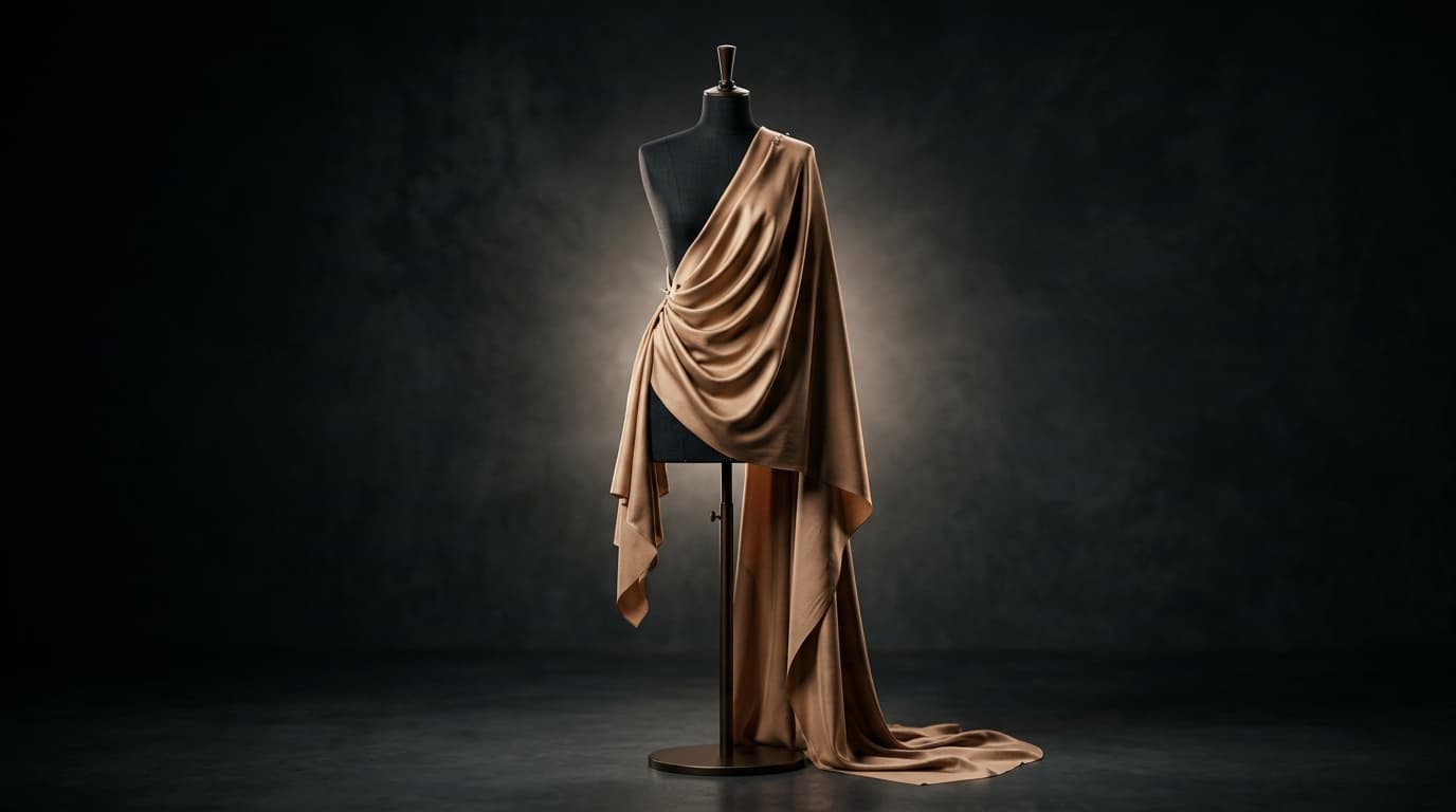 Luxury draped silk mannequin at Saurav Atelier